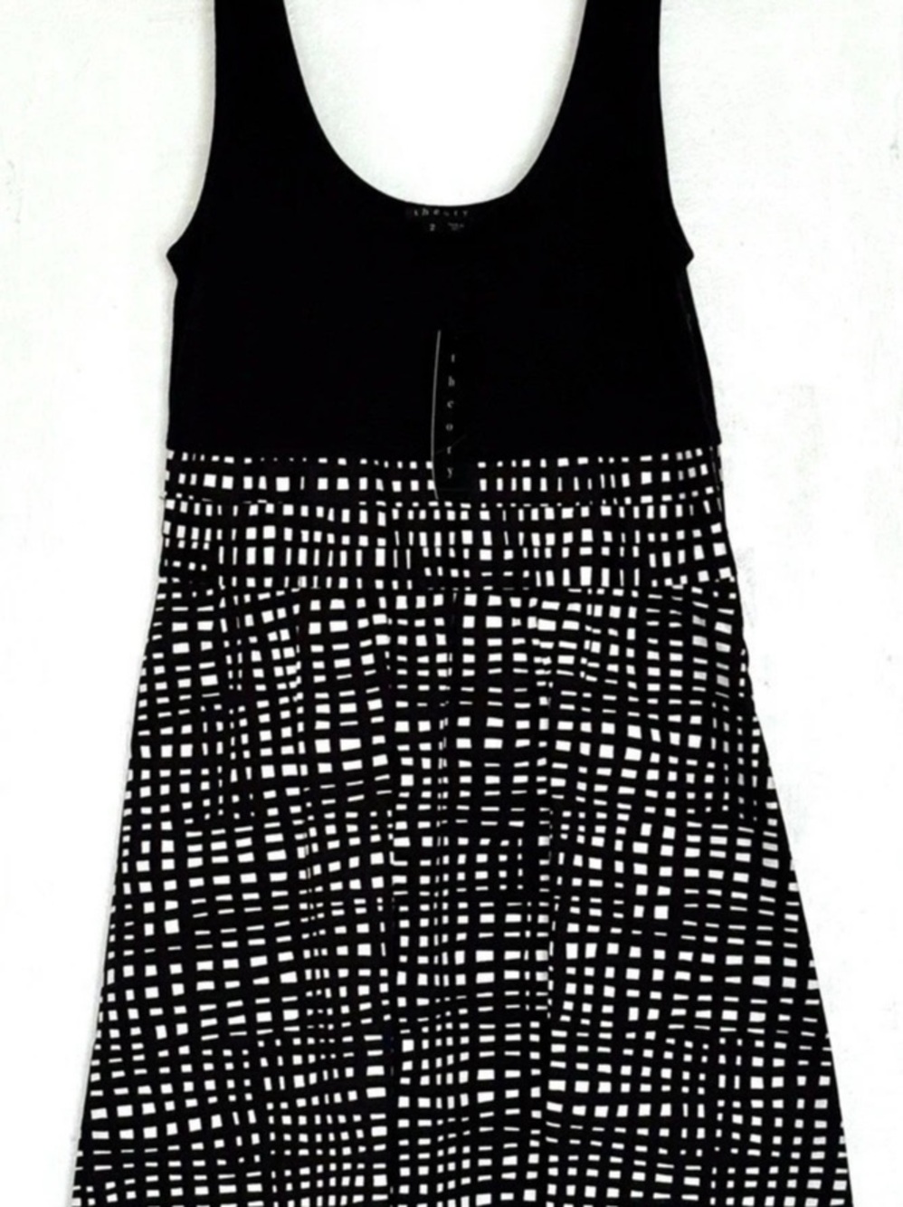Theory Boasa Pop Hatch Dress Geometric Mini Black & White Size 2 NWT
